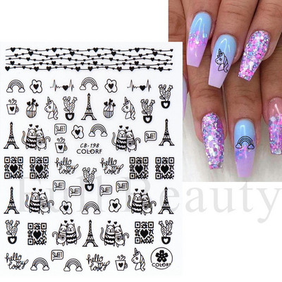 1 lap fekete kígyó 3D körömdíszítő matrica matrica anime szemek rácsok levelek pillangós tapadó lakk csúszkás körömtetoválás JIF792-801