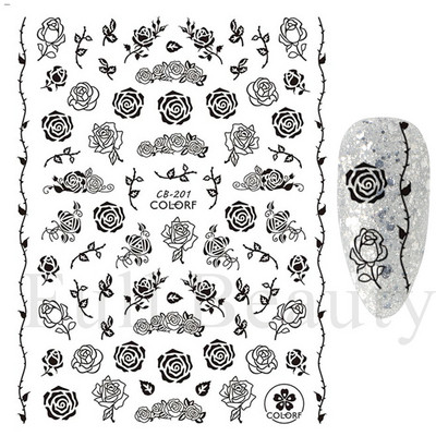 1 lap fekete kígyó 3D körömdíszítő matrica matrica anime szemek rácsok levelek pillangós tapadó lakk csúszkás körömtetoválás JIF792-801