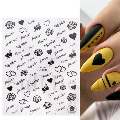 1 lap fekete kígyó 3D körömdíszítő matrica matrica anime szemek rácsok levelek pillangós tapadó lakk csúszkás körömtetoválás JIF792-801