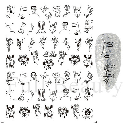 1 lap fekete kígyó 3D körömdíszítő matrica matrica anime szemek rácsok levelek pillangós tapadó lakk csúszkás körömtetoválás JIF792-801