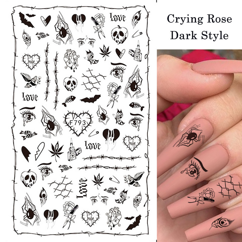 1 lap fekete kígyó 3D körömdíszítő matrica matrica anime szemek rácsok levelek pillangós tapadó lakk csúszkás körömtetoválás JIF792-801
