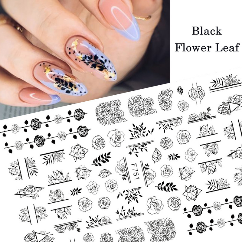 1 lap fekete kígyó 3D körömdíszítő matrica matrica anime szemek rácsok levelek pillangós tapadó lakk csúszkás körömtetoválás JIF792-801