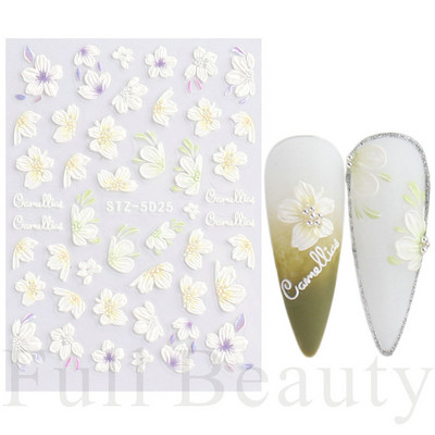 Hóvirág körömmatrica tavaszi virág Campanula 5D dombornyomott csúszka fehér Flora gravírozott matricák nyári körömművészethez LASTZ-5D27