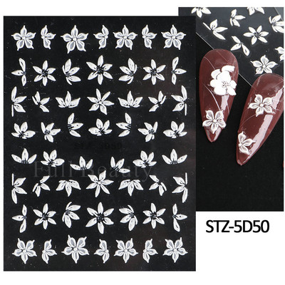 Hóvirág körömmatrica tavaszi virág Campanula 5D dombornyomott csúszka fehér Flora gravírozott matricák nyári körömművészethez LASTZ-5D27