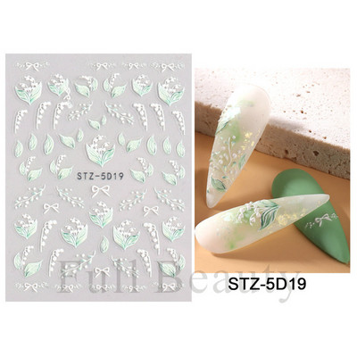 Hóvirág körömmatrica tavaszi virág Campanula 5D dombornyomott csúszka fehér Flora gravírozott matricák nyári körömművészethez LASTZ-5D27