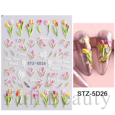Hóvirág körömmatrica tavaszi virág Campanula 5D dombornyomott csúszka fehér Flora gravírozott matricák nyári körömművészethez LASTZ-5D27