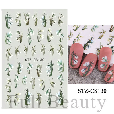 Hóvirág körömmatrica tavaszi virág Campanula 5D dombornyomott csúszka fehér Flora gravírozott matricák nyári körömművészethez LASTZ-5D27