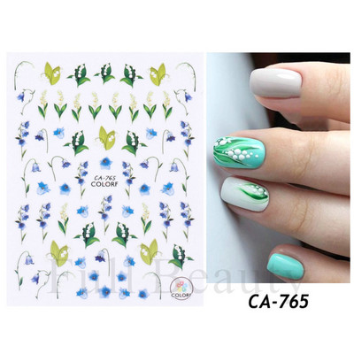 Hóvirág körömmatrica tavaszi virág Campanula 5D dombornyomott csúszka fehér Flora gravírozott matricák nyári körömművészethez LASTZ-5D27