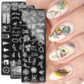 2022 Stamping Plates Abstract Lady Face Halloween Nail Stamp Templates Leaf Floral printing Stencil Nail Beauty