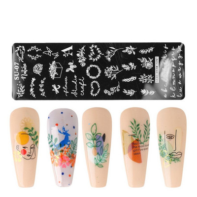 2022 Bélyegző lemezek Absztrakt hölgy arc Halloween köröm bélyegző sablonok levél virágos nyomtatás sablon köröm szépség