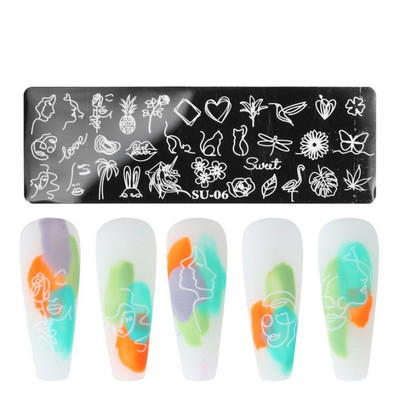 2022 Bélyegző lemezek Absztrakt hölgy arc Halloween köröm bélyegző sablonok levél virágos nyomtatás sablon köröm szépség