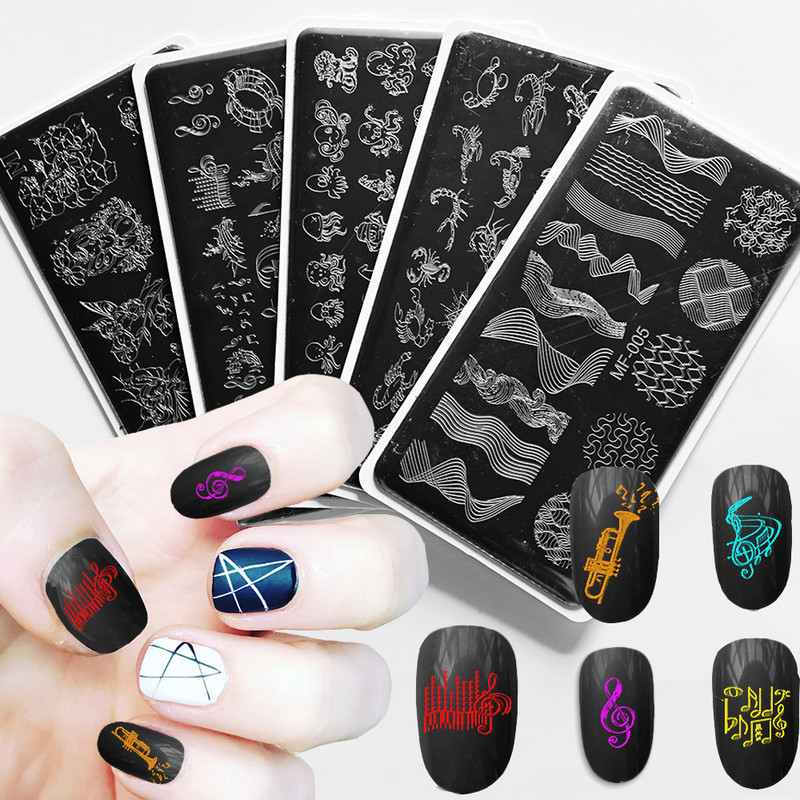 1 db Animal Image Nail Art bélyegzőlemezek Állati virág geometrikus rozsdamentes acél sablon forma körömdíszítéshez HN-3NJT