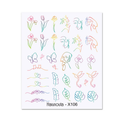 Harunouta vízi körömmatricák női arcvázlat Absztrakt pillangó kép Szexi lány körömdísz dekor csúszkák manikűr körmökhöz