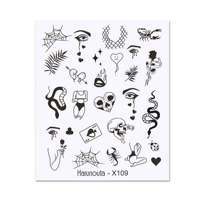 Harunouta vízi körömmatricák női arcvázlat Absztrakt pillangó kép Szexi lány körömdísz dekor csúszkák manikűr körmökhöz