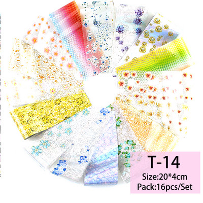 14 db/szett Holografikus fém körömmatrica transzfer fóliák lézeres égbolt papír csillogó kromatikus matricák köröm kiegészítők