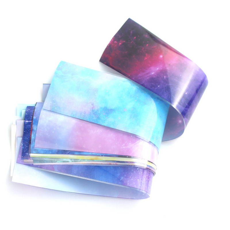 14 db/szett Holografikus fém körömmatrica transzfer fóliák lézeres égbolt papír csillogó kromatikus matricák köröm kiegészítők