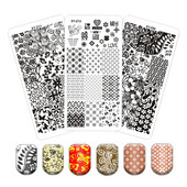 Virágos levélmintás bélyegzőlapok vonalas körmökhöz Rozsdamentes acél téglalap körömdíszítő sablon macskalevelek állati pillangó