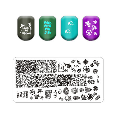 Virágos levélmintás bélyegzőlapok vonalas körmökhöz Rozsdamentes acél téglalap körömdíszítő sablon macskalevelek állati pillangó