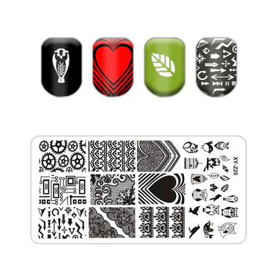 Virágos levélmintás bélyegzőlapok vonalas körmökhöz Rozsdamentes acél téglalap körömdíszítő sablon macskalevelek állati pillangó