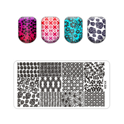 Virágos levélmintás bélyegzőlapok vonalas körmökhöz Rozsdamentes acél téglalap körömdíszítő sablon macskalevelek állati pillangó