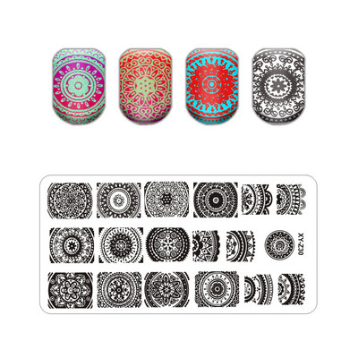 Virágos levélmintás bélyegzőlapok vonalas körmökhöz Rozsdamentes acél téglalap körömdíszítő sablon macskalevelek állati pillangó