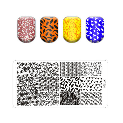 Virágos levélmintás bélyegzőlapok vonalas körmökhöz Rozsdamentes acél téglalap körömdíszítő sablon macskalevelek állati pillangó