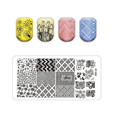 Virágos levélmintás bélyegzőlapok vonalas körmökhöz Rozsdamentes acél téglalap körömdíszítő sablon macskalevelek állati pillangó