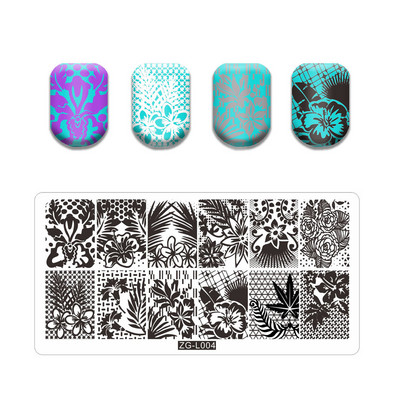 Virágos levélmintás bélyegzőlapok vonalas körmökhöz Rozsdamentes acél téglalap körömdíszítő sablon macskalevelek állati pillangó