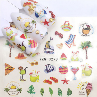 Körömmatricák körmökhöz matrica nyári csúszkák körmökhöz vízjel Beach kókusz lufi karácsonyi állat barkács körömdizájn