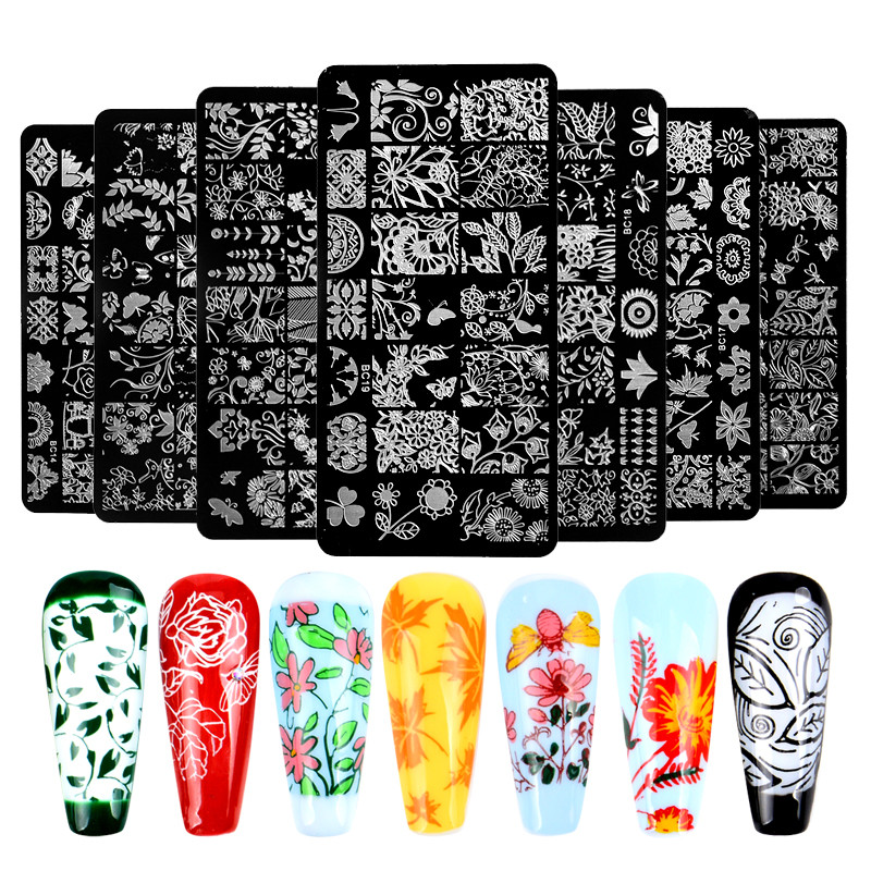 Köröm bélyegző lemezek Juhar levelek virág csipke képek Rozsdamentes acél őszi egyszerű művész bélyegsablon sablonok körmökhöz