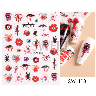 Halloween 3D Szív Web Körömmatrica Aranyos ünnepi Rajzfilm Design Pók Tök Szellem Csúsztatók körmökhöz Manikűr Dekor SANO53