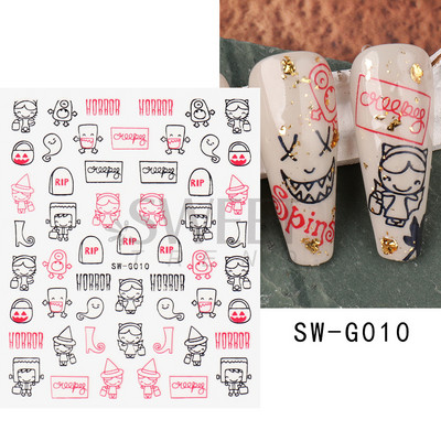 Halloween 3D Szív Web Körömmatrica Aranyos ünnepi Rajzfilm Design Pók Tök Szellem Csúsztatók körmökhöz Manikűr Dekor SANO53