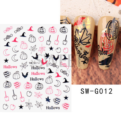 Halloween 3D Szív Web Körömmatrica Aranyos ünnepi Rajzfilm Design Pók Tök Szellem Csúsztatók körmökhöz Manikűr Dekor SANO53