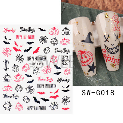 Halloween 3D Szív Web Körömmatrica Aranyos ünnepi Rajzfilm Design Pók Tök Szellem Csúsztatók körmökhöz Manikűr Dekor SANO53