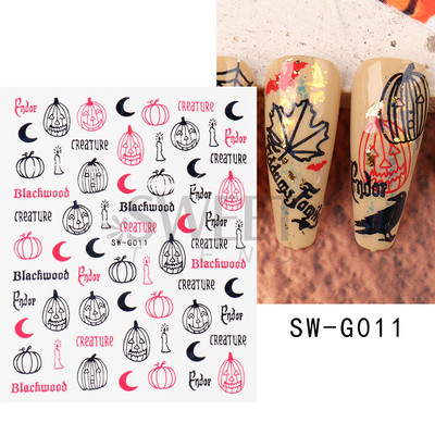 Halloween 3D Szív Web Körömmatrica Aranyos ünnepi Rajzfilm Design Pók Tök Szellem Csúsztatók körmökhöz Manikűr Dekor SANO53
