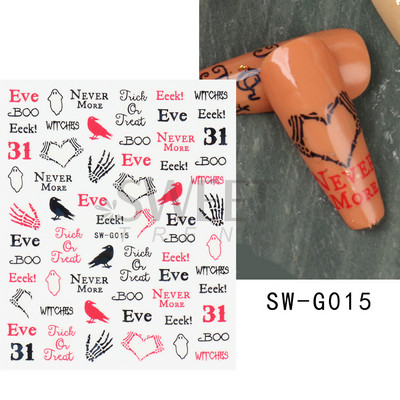 Halloween 3D Szív Web Körömmatrica Aranyos ünnepi Rajzfilm Design Pók Tök Szellem Csúsztatók körmökhöz Manikűr Dekor SANO53