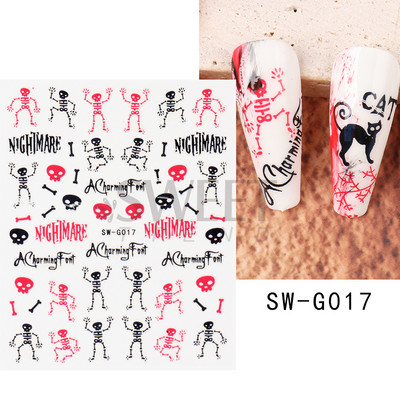 Halloween 3D Szív Web Körömmatrica Aranyos ünnepi Rajzfilm Design Pók Tök Szellem Csúsztatók körmökhöz Manikűr Dekor SANO53