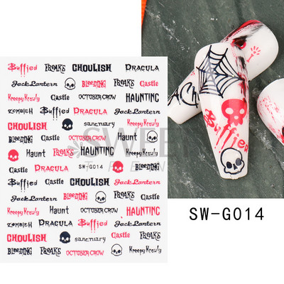 Halloween 3D Szív Web Körömmatrica Aranyos ünnepi Rajzfilm Design Pók Tök Szellem Csúsztatók körmökhöz Manikűr Dekor SANO53