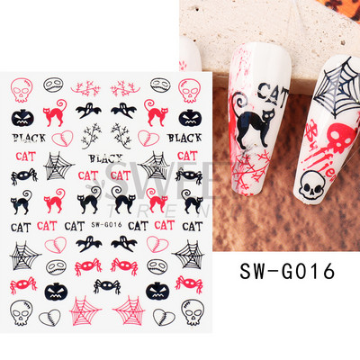 Halloween 3D Szív Web Körömmatrica Aranyos ünnepi Rajzfilm Design Pók Tök Szellem Csúsztatók körmökhöz Manikűr Dekor SANO53