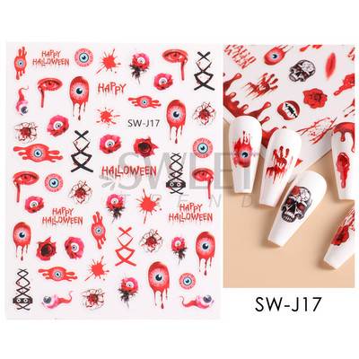 Halloween 3D Szív Web Körömmatrica Aranyos ünnepi Rajzfilm Design Pók Tök Szellem Csúsztatók körmökhöz Manikűr Dekor SANO53
