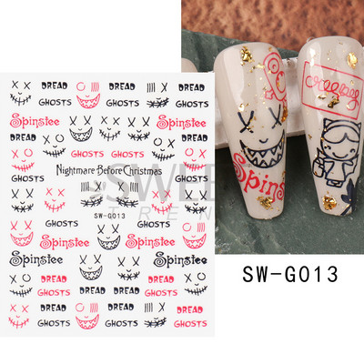 Halloween 3D Szív Web Körömmatrica Aranyos ünnepi Rajzfilm Design Pók Tök Szellem Csúsztatók körmökhöz Manikűr Dekor SANO53