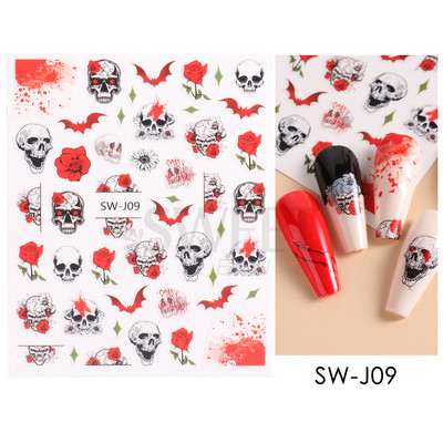 Halloween 3D Szív Web Körömmatrica Aranyos ünnepi Rajzfilm Design Pók Tök Szellem Csúsztatók körmökhöz Manikűr Dekor SANO53