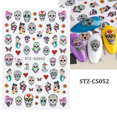 Halloween 3D Szív Web Körömmatrica Aranyos ünnepi Rajzfilm Design Pók Tök Szellem Csúsztatók körmökhöz Manikűr Dekor SANO53