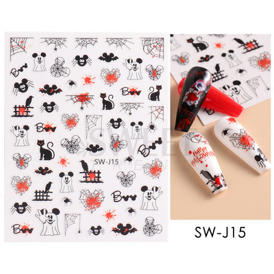 Halloween 3D Szív Web Körömmatrica Aranyos ünnepi Rajzfilm Design Pók Tök Szellem Csúsztatók körmökhöz Manikűr Dekor SANO53