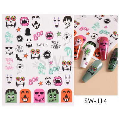 Halloween 3D Szív Web Körömmatrica Aranyos ünnepi Rajzfilm Design Pók Tök Szellem Csúsztatók körmökhöz Manikűr Dekor SANO53