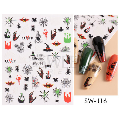 Halloween 3D Szív Web Körömmatrica Aranyos ünnepi Rajzfilm Design Pók Tök Szellem Csúsztatók körmökhöz Manikűr Dekor SANO53