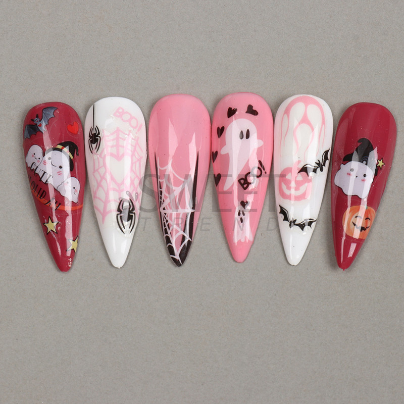 Halloween 3D Szív Web Körömmatrica Aranyos ünnepi Rajzfilm Design Pók Tök Szellem Csúsztatók körmökhöz Manikűr Dekor SANO53