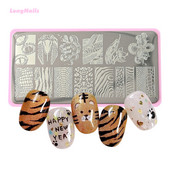 2022 Szimbólum Trendi Tigriscsíkos sablon Bélyegző Rajzfilm Punk Vad Tigris Kép Stencil Nyomtatás Transzfer francia körömbélyegző 6x12c