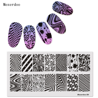 Zebra mintás körömdíszítő sablonok Klasszikus hullám Leopard Stripe Bloody Designs Stamp Polish Rozsdamentes DLY körömbélyegző lemezek B4