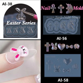Húsvéti sorozatú körömforma 3D-s faragott szilikon forma UV gél akril kristály körömsablon DIY körömszalon sminkdíszek